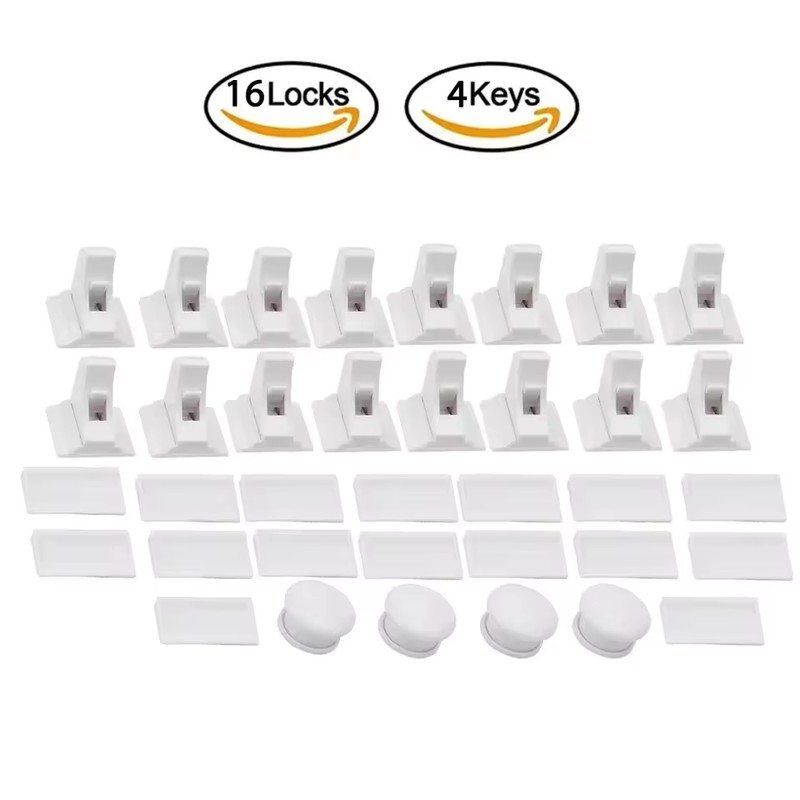 Magnetic Child Safety Cabinet Locks with Adhesive Drawer Latches