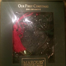 Marquis By Waterford Our First Christmas 2000 - Crystal Heart with Red Cord