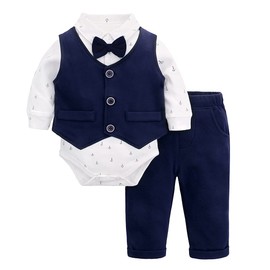 Famuka Baby Boy Suit Tuxedo Jacket Christening Suit Party Suit Boys Suit 3-Piece, navy