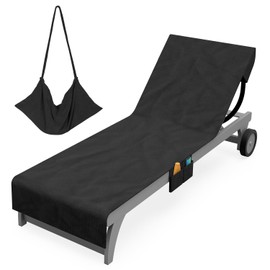 Vinsani Sun Lounger Beach Towel Carry with Pockets Sand Free Compact Bag Soft Microfibre Quick Dry Lightweight 215 x 73 cm for Holiday Summer Garden Swim Pool Beach Lounger Towels – Black