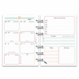 SinnWunder® HappySinn Premium Weekly Calendar Inserts 2026 1 Week on 2 Pages - Size Genuine DIN A6 (10.5 x 14.8 cm) - Moterm Perforation