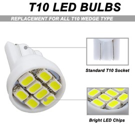 GLOFE T10 194 168 bombillas LED blancas para instrumentos con enchufe T10 de bloqueo giratorio, superbrillante T10 para panel de instrumentos, cúmulo, 12 V, 8-SMD, chipset LED, 20 unidades/juego