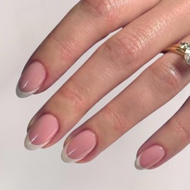 French Tip Press On Nails Almond- Miloilo Press On Nails Short, Fake Nails with Nail Glue, Fit Perfectly & Natural Reusable Stick on Nails Soft Gel in 12 Sizes - 24 Fake Nail Kit, White French