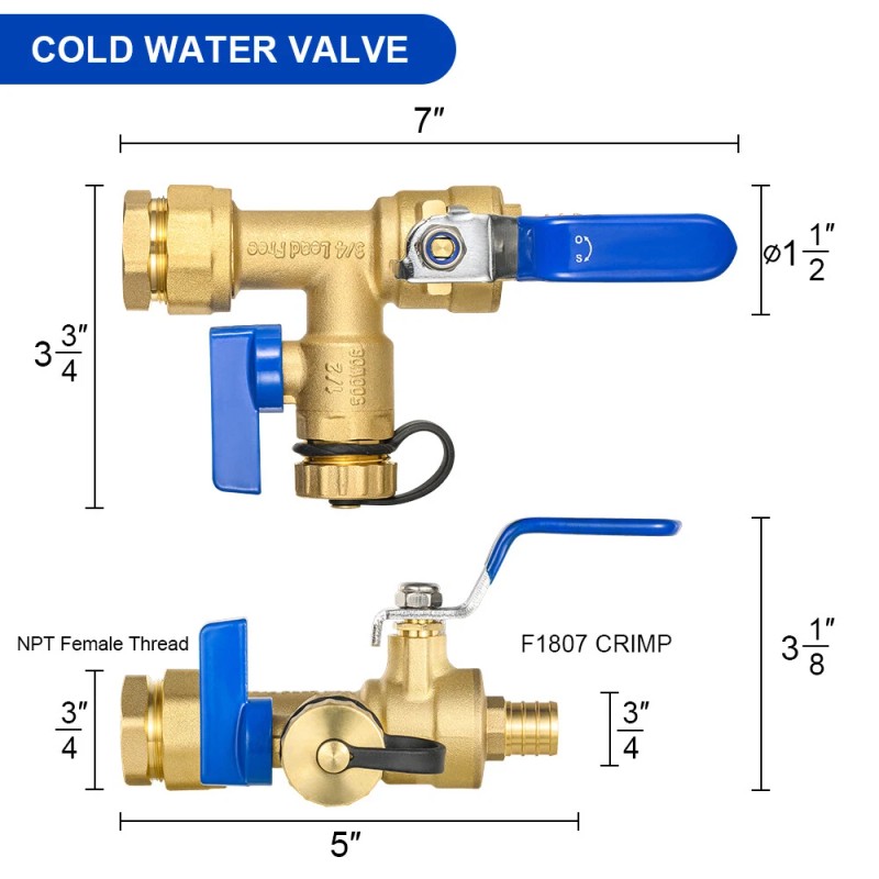EFIELD 1/4 Turn Isolator Tankless Water Heater Valve Kit, 3/4"Pex