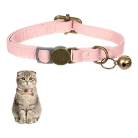 Collar Cuero Gato Con Campana Ajustable Rosa