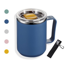 Termo para Café de Doble de Acero Inoxidable 450ml, Termo Taza Térmica para Café con Tapa Hermética y Pajita Telescópica, Taza Termica Frio y Caliente Portátil Vaso Viaje para Café, Té y Agua (Azul)