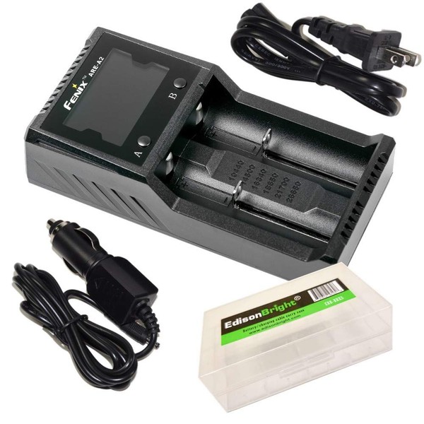 EdisonBright Fenix are-A2 Home/in-car Battery Charger for 21700/18650/16340 BBX5 Battery Carry case Bundle