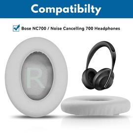 T Tersely Ear Cushions Earpads for Bose Noise Cancelling Headphones 700 NC700 Silver, Complete with Shaped Scrims with 'L and R' Lettering Replacement Ear Pads for Bose NC700 Earphones