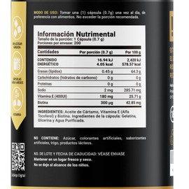 Vitamina E + Biotina de 200 Cápsulas. Ingredientes naturales. Vitamin E + Biotin B Life.