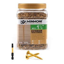 #8 x 1-1/4" Wood Screws (5 lb Box), Trox Flat-Head Exterior Deck Screws 870pcs, Tan, T25 Star Bit Included, Can Substitute 1" Screws