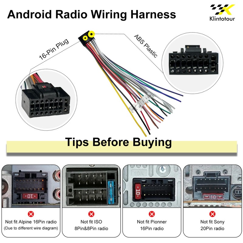 Aftermarket Radio Backup Camera RCA Harness Adapter, 16-Pin Car Stereo