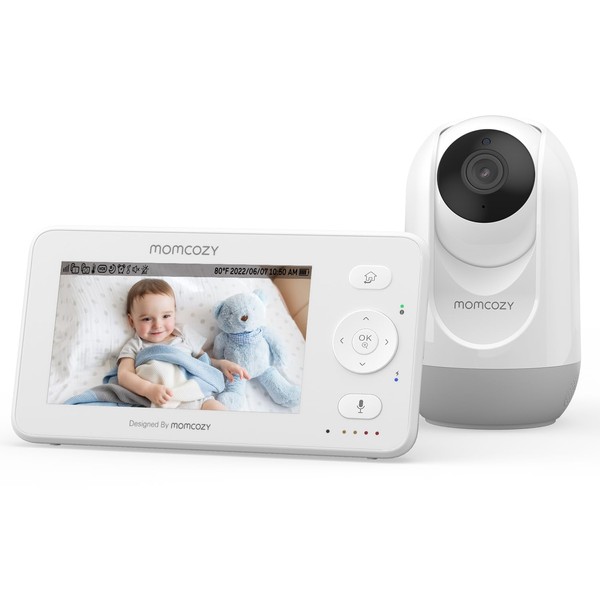 Momcozy Video Baby Monitor, 4.3" HD Baby Monitor with Camera and Audio No Wifi , Split-Screen, Infrared Night Vision Long Battery Life 2-Way Audio Pan-Tilt-Zoom Temperature Sensor Lullabies Ideal Gift