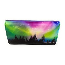 Shag Wear Moose Scene Aurora Borealis Large Animal Wallet for Women and Teen Girls Vegan Faux Leather 7"