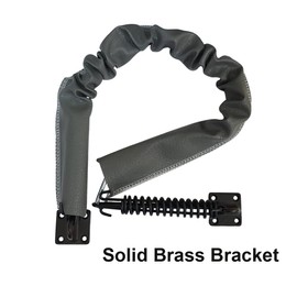 QCAA Extra Heavy Storm Door Chain Check, 32" Length, Solid Brass Bracket ORB (Oil Rubbed Bronze, US10B), 304 Stainless Steel Hook, Grey Textured Vinyl Cover, 1 Pack, Made in Taiwan