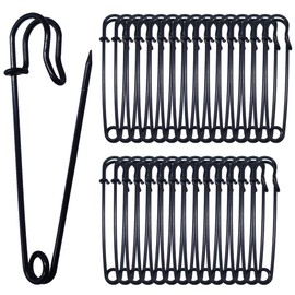 Alamic Safety Pins Brooches 3 Inch/75mm Heavy Duty Blanket Pins for Blankets, Crafts, Kilts, Skirts, Sweaters, Shawls - 30 Pack (Black)