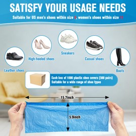 1000 Pcs Shoe Covers Disposable Shoe Booties Non-Slip Fits up to US Men's 9 & Women's 11 Size, Thickened Plastic Shoe Covers Disposable for Indoors, Waterproof Boot Cover