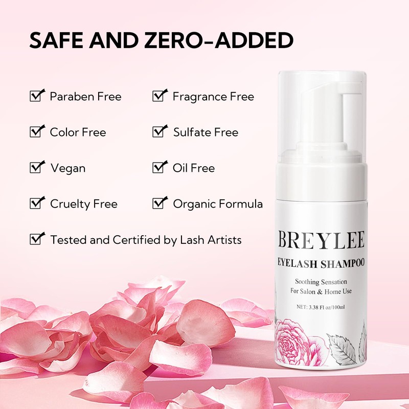 BREYLEE 100 ml Lash Shampoo for Lash Extensions, Lash Fan