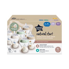 Tommee Tippee Baby Bottles, Natural Start Anti-Colic Baby Bottle with Slow Flow Breast-Like Teat, 260ml, 0m+, Self-Sterilising, Baby Feeding Essentials, Pond, Pack of 6