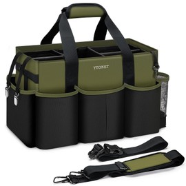 Ytonet Wearable Cleaning Caddy Organizer with Handle & Shoulder Straps, Large Cleaning Bag for Housekeepers, Kitchen Supplies Organizer with Dividers, Under Sink & Car Detailing Bag, Green