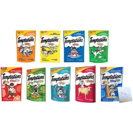Temptations Cat Treats Temptations Huge Variety Pack, All 9 Flavors: Chicken, Medley, Turkey, Tuna, Catnip Fever, Beef, Surfer, Cookout 1 Pet Paws Notepad (9 Bags Total, 3 Ounces Each), 10 Piece Set