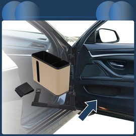 INFINAUTO Car Trash Can Front Rear Seats 7.1" Length 2.8" Width 5.5" Height Auto Trash Bin Faux Leather ABS Beige Hanging