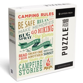 Lantern Press 1000 Piece Jigsaw Puzzle, Lake Michigan, The Great Lakes State, Camping Rules, Typography Stacked