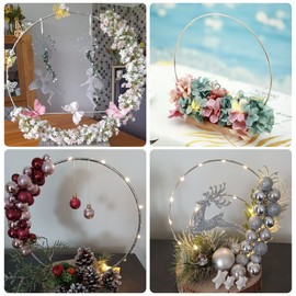 12 Pack Floral Hoop with Stand and LED Fairy Lights 12 inch Metal Rings for DIY Centerpiece Table Decorations Crafts Macrame Rings Hoop Wreath Dream Catcher Rings Wedding Christmas Wreaths, Silver