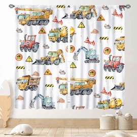 Cortinas de construcción para camiones de habitación de niños y niñas, tractor de dibujos animados, excavadora, coches, maquinaria de tractor, amarillo, cortinas de ventana, tratamientos para