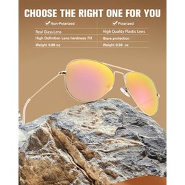 Pro Acme Classic Aviator Sunglasses for Women & Men Polarized Metal Frame UV400 Driver Sunglasses, 58 MM (Gold/Pink Mirrored-Polarized)