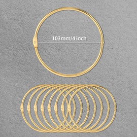 8pcs Loose Leaf Binder Rings, 4 Inch Large Book Paper Rings Clips Metal Nickel Plated Keychain Keyrings for Index Cards, Notebooks, Photos, Files, Key DIY Crafts Home School Office (Gold)