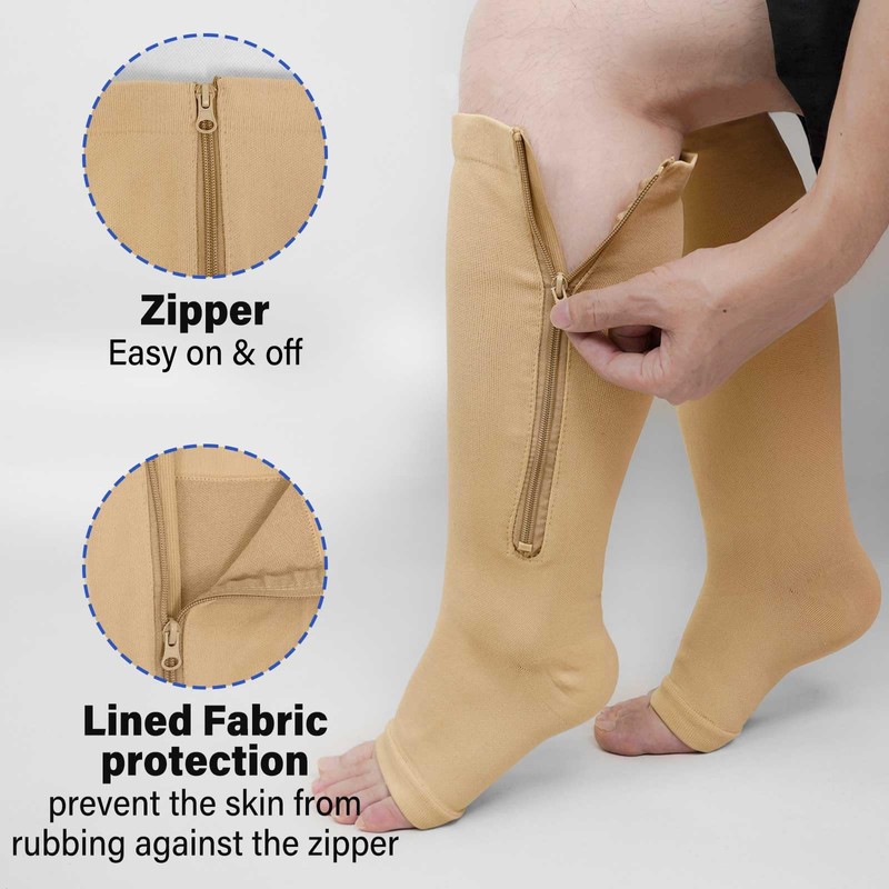 PUTUO Plus Size Compression Socks: Wide Calf Zip Flight Sock