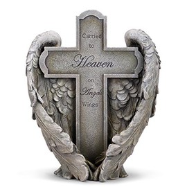 Napco Carried to Heaven on Angels Wings Cross 9 x 11 Inch Resin Decorative Bereavement Statue