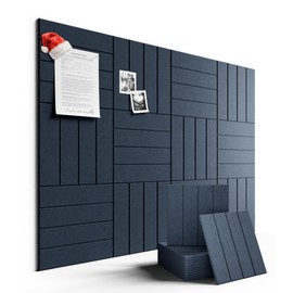 Fluxynara Felt Bulletin Board Tiles Large 48" x 36" Cork Board Alternative-12 Pack with 70 Adhesive Tabs, Thick Slat Wall Panels for Office Decor, Push Pin Board Wall Organizer Alternative -Navy Blue