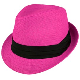 Gelante Summer Fedora Panama Straw Hats with Black Band M215-Pink-S/M