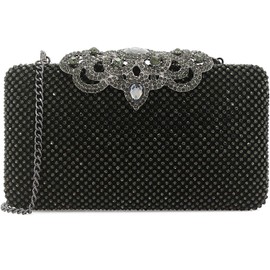 Dexmay Crystal Rhinestone Clutch Bag Diamond Crown Clasp Evening Bag Bling Party Purse Pewter Medium