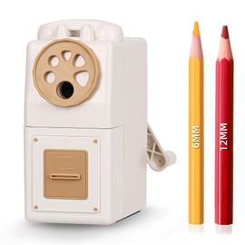 ZMOL Manual Hand Crank Pencil Sharpener for Color Pencil,6 Sizes for 6-12mm Colored Pencil Sharpener Handheld with Adjustable Point,Kids, Students, Classroom, Home/Office/School Hand Held White