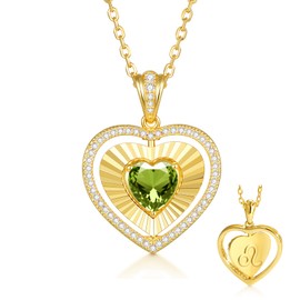 Kstyle Birthday Gift 14K Gold Peridot Necklaces for Women Love Heart August Birthstone Pendant Necklace with Leo Zodiac Jewelry for Wife Daughter Sister Mom Non Tarnish (925 Sterling Silver Base)