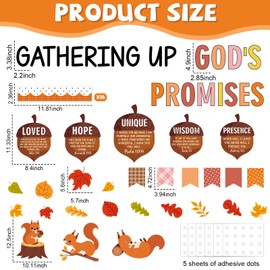 Fall Religious Bulletin Board Set Autumn Squirrels Classroom Decorations Bible Verse Gathering Up God's Promises Paper Cutouts for Thanksgiving Home Christian School Church Chalkboard Wall Door Decor
