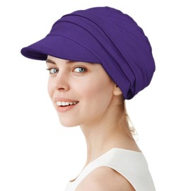 Alnorm Double Layer Cap Relaxed Fit Hat Slouchy Visor Beanie for Chemo Hair Loss Women Purple