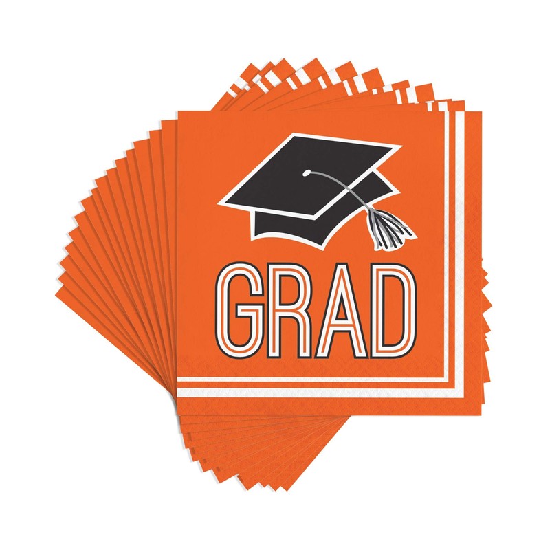 Creative Converting 320066 Graduation School Spirit Orange Napkins, 6.5",