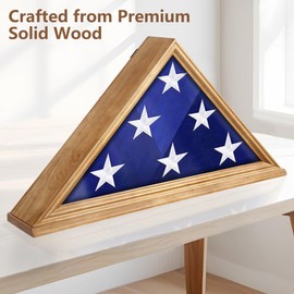 TJWZXX Flag Case - Burial Flag Display Case 5' x 9.5' Solid Walnut Memorial Flag Shadow Box with HD Tempered Glass Wall Mount or Standing Thick Base Display for Veterans Funeral