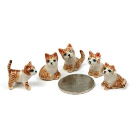 Dollhouse Miniatures Ceramic Orange Mini Cat 5 pcs FIGURINE Animals Decor