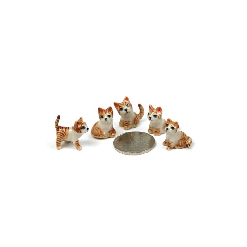 Dollhouse Miniatures Ceramic Orange Mini Cat 5 pcs FIGURINE Animals