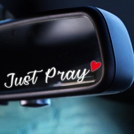 2X Rearview Mirror Decal, Vanity Mirror Stickers, Rear View Mirror Vinyl Decal, Car Decal for Women, Self Affirmations Decal (Just Pray - White)