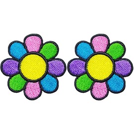Ranger Return Set 2 of Small Cute Mini Flower Colorful Rainbow Tiny Sew Iron on Embroidered Patches (Flower-CLR-MINI2)