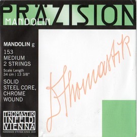 Thomastik Einzelsaite G 153mittel (1 Paar) poliertes Chromstahlband, flatwound für Mandoline Präzision Satz 154mittel