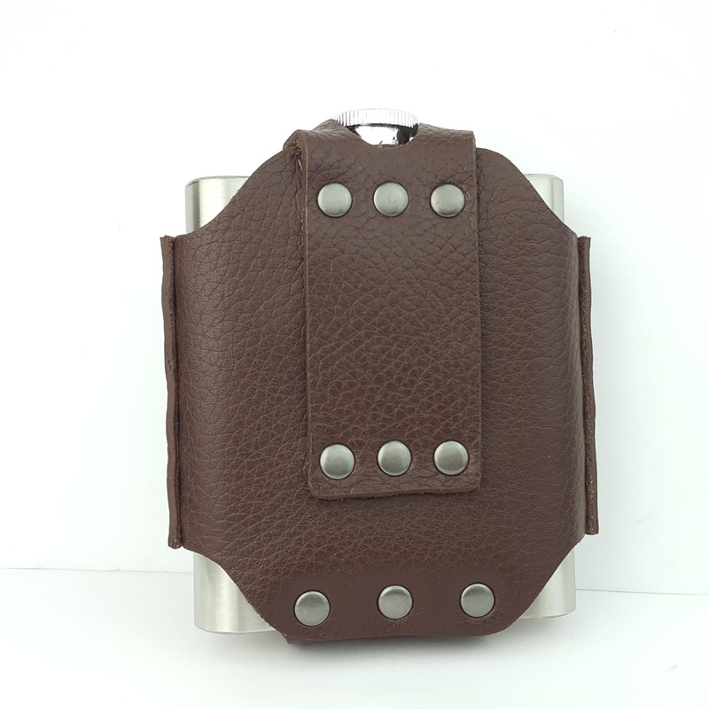 Flask With Leather Belt Holder (Brown)