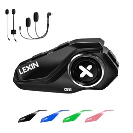 LEXIN G1 Motorcycle Bluetooth Headset, Helmet Speakers with 2 Type Mics, Hands-Free Call/Music/GPS, IP67 Waterproof Motorcycle Headphones with HD Stereo Loud Sound, 4 Color Faceplates, Single Use