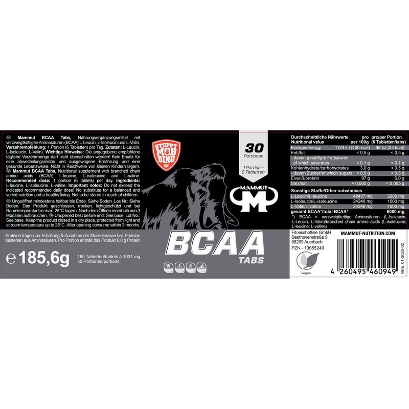 Mammut BCAA Tabs Vegan 185.6 G