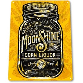 Shine On Moonshine Retro Gold Glass Jar Bar Man Cave Wall Decor Large Metal Sign